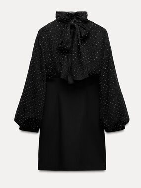 NWOT Zara sparkle black mini dress with mesh sleeves